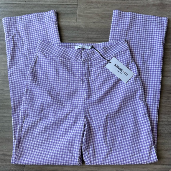 NWT Margaux Dietz Lilac Purple White Checked Culotte Trousers - Picture 2 of 8